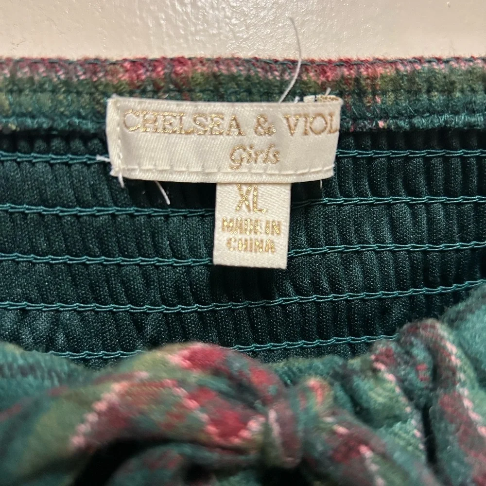 Chelsea & Violet Dress Big Girl Size XL Plaid Long Sleeve Green Blue NWT